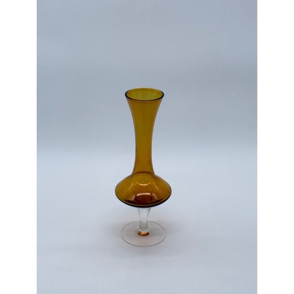 Two Vintage Retro Hand Blown Amber Glass Pedestal Vases - Picture 14 of 16